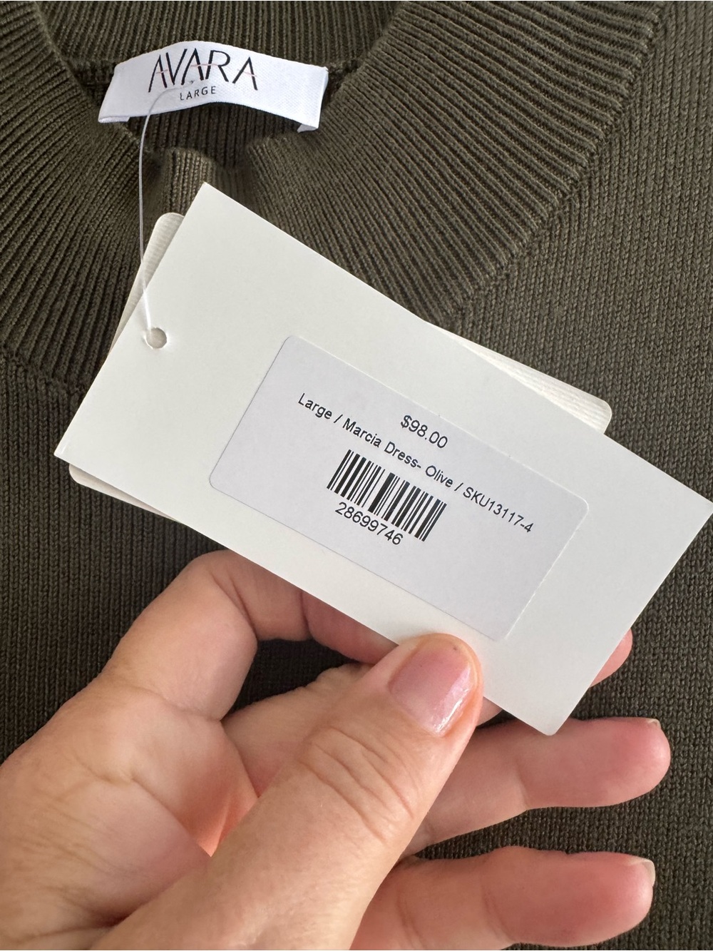 NWT Avara Marcia Dress. Size L. Olive Green. - Picture 4 of 5